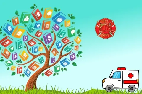 tree fire department symbol and ambulance